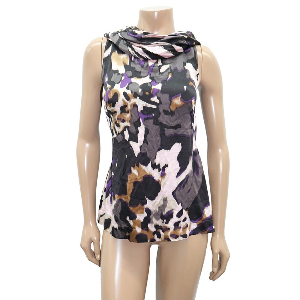 Escada Silk Cowl Neck Blouse Abstract Print 38/ 8US - Picture 2 of 7